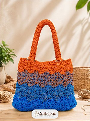 Bolsa de crochê Sol - degradê azul/laranja
