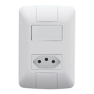 Interruptor + Tomada 2P+T 10A 4x2 Simples Aria Branco Kit 5 un