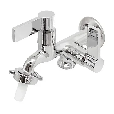 Torneira para Tanque/Jardim Cromado Máquina C65 Parede Longa 2 Saídas