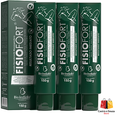 Pomada Massageadora Fisiofort Tradicional 150g Kit 3 unidades | Textura Suave | Rápida Absorção | Original Bio Instinto