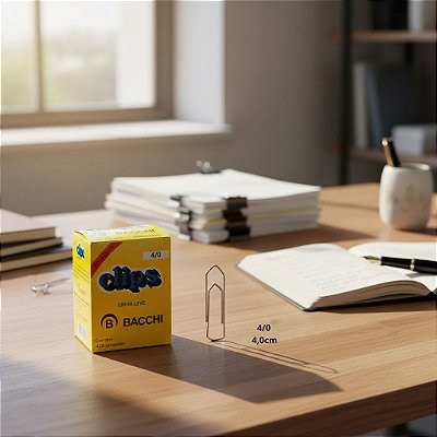 Clips para Papel 4/0 com 420 unidades CX GRANDE Bacchi para escritório, material escolar, papelaria
