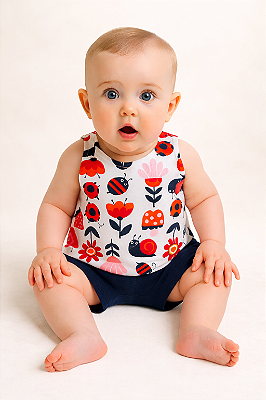 Conjunto Infantil Feminino Regata Joaninhas + Shorts Marinho