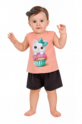 Conjunto Infantil Feminino Gatinho Cupcake Kyly