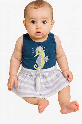 Conjunto Infantil Feminino com Body e Saia Cavalo-marinho