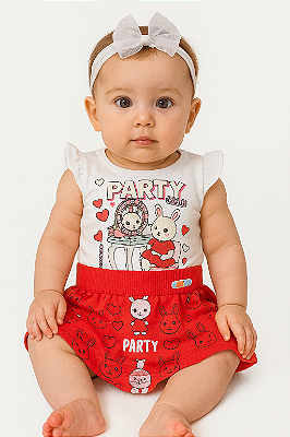 Conjunto Infantil Feminino Coelhinhos Shorts Saia