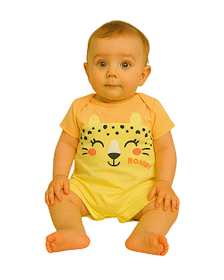 Macacão Infantil Bebê Safari Felino Amarelo Divertido