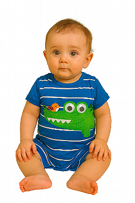Macacão Infantil Bebe Divertido Crocodilo Mar Azul