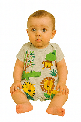 Macacão Infantil Bebê Safari Amigos da Selva Cinza Divertido