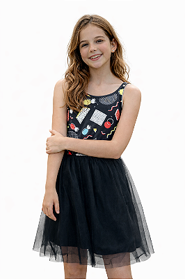 Vestido Juvenil Pink Soda Geometric Tulle Black