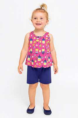 Conjunto Infantil Feminino Regata Sorvetinhos + Shorts Marinho