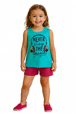 Conjunto Infantil Feminino Regata Never Stop the Music