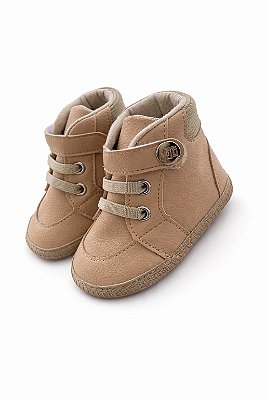 Tênis Botinha Infantil Bege com Cadarço e Velcro