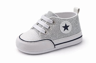 Tênis Infantil Prateado com Glitter e Cadarço