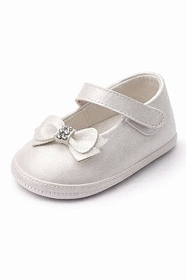 Sapatilha Infantil Branca Perolada com Laço e Strass