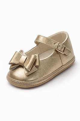 Sapatilha Infantil Dourada com Laço e Fivela