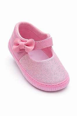 Sapatilha Infantil Rosa com Laço e Velcro