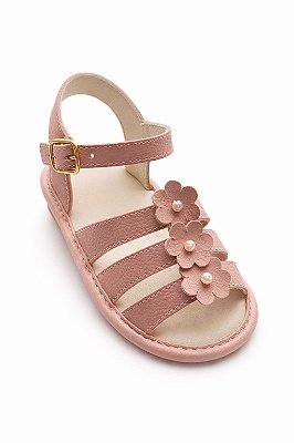 Sandália Infantil Rosa com Flores e Pérolas