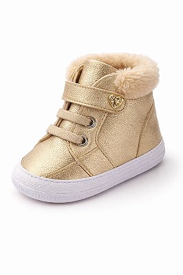 Tênis Botinha Infantil Dourado com Pelúcia