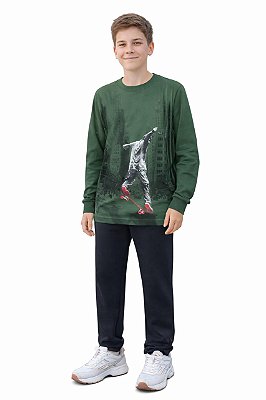 Conjunto Kyly Flanelado Skate Urban Verde Militar e Preto