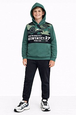 Conjunto Cato Lelê Flanelado District 07 Camuflado Verde e Preto