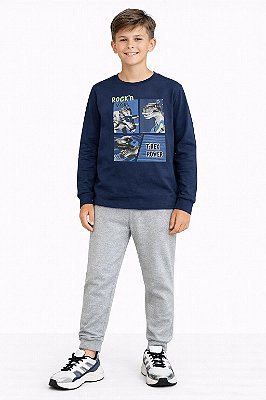 Conjunto Malwee Meia Estação T-Rex Power Marinho e Mescla