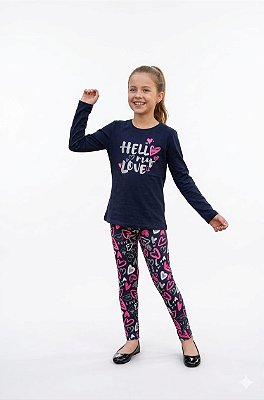 Conjunto Elian Meia Estação Hello My Love Marinho e Estampado