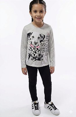 Conjunto Kyly Moletom Flanelado Best Friend Dog Mescla e Preto