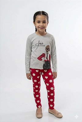 Conjunto Infantil Milon Meia Estação Blusa Joie Vivre com Legging Corações