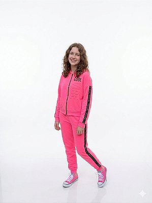 Conjunto Juvenil Amora Moletom Rosa Jaqueta com Capuz e Calça Jogger