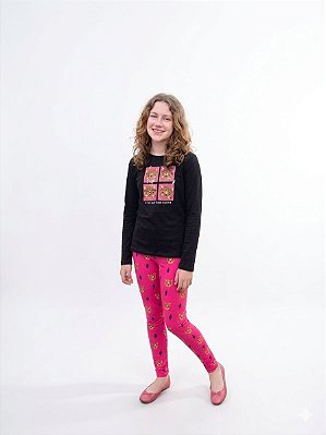 Conjunto Infantil Malwee Meia Estação Blusa Estampada com Legging Rosa