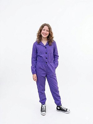 Macacão Juvenil Dway Jeans Color Roxo com Botões Frontais