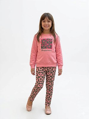 Conjunto Infantil Kyly Moletom Flanelado Happiness com Legging Estampada