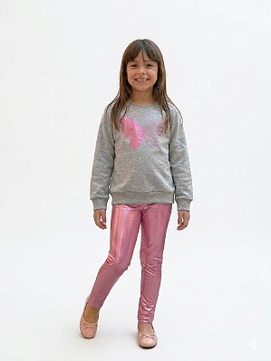 Conjunto Infantil Kyly Blusa Flanelada Borboleta com Calça Legging Metalizada
