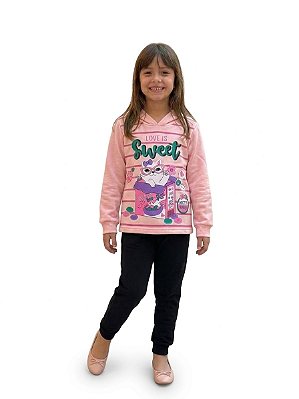 Conjunto Infantil Cato Lele Moletom Flanelado Sweet Gatinha com Calça