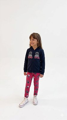 Conjunto Infantil Kyly Moletom Jaqueta com Capuz Beautiful e Legging Estampada