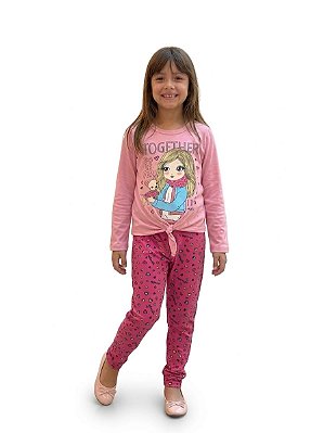 Conjunto Infantil Abrange Meia Estação Blusa Together com Calça Estampada