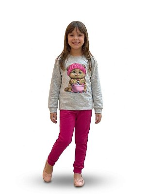 Conjunto Infantil Kyly Moletom Flanelado Gatinha com Calça