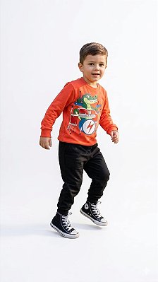 Conjunto Infantil Kyly Moletom Dinossauro Baterista com Calça