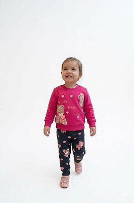 Conjunto Infantil Kyly Moletom Pink e Cinza Teddy Friend