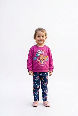 Conjunto Infantil Malwee Moletom Flanelado Roxo e Legging Estampada patrulha canina