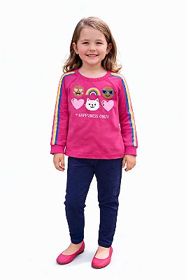 Conjunto Infantil Kyly Flanelado Pink e Marinho Happiness Only