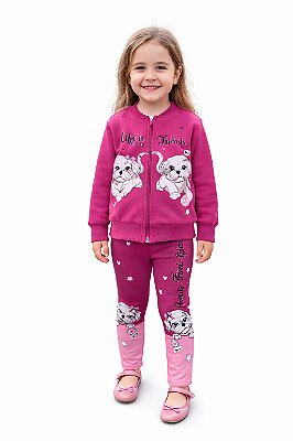 Conjunto Abrange Menina Flanelado com Zíper Dogs Friends