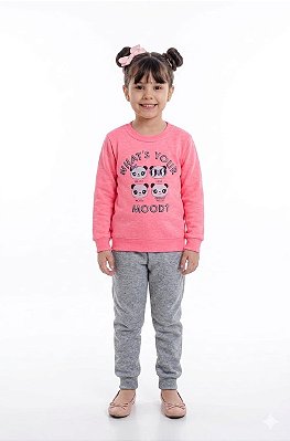 Conjunto Infantil Cato Lelê Moletom Flanelado Rosa Degradê e Mescla