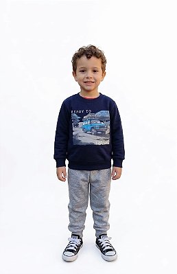Conjunto Infantil Kyly Moletom Flanelado Marinho e Mescla Ready to Explore
