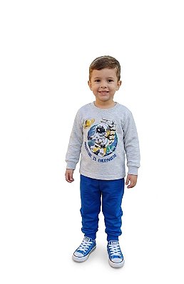 Conjunto Infantil Kyly Moletom Flanelado Mescla e Azul Adventure is Everywhere