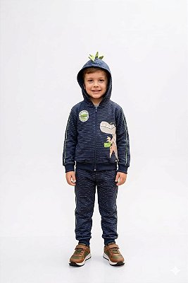 Conjunto Infantil Malwee Moletinho Marinho Dino com Capuz