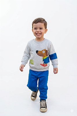 Conjunto Infantil Kyly Moletom Flanelado Mescla e Azul Let’s Run