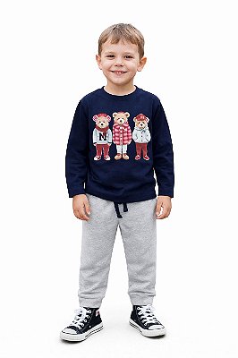 Conjunto Infantil Milon Meia Estação Marinho e Mescla Ursinhos