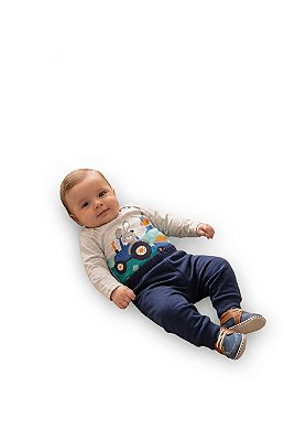 Conjunto Bebê Kyly Body e Calça em Moletom Coelhinho Trator