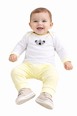 Conjunto Bebê Mafessoni Body Manga Longa e Mijão Coala Bordado